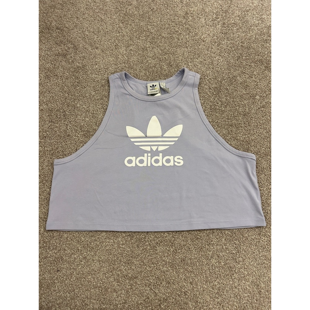 Adidas Tank Top Womens XL Purple Excellent Trefoil Logo Cropped Sleeveless